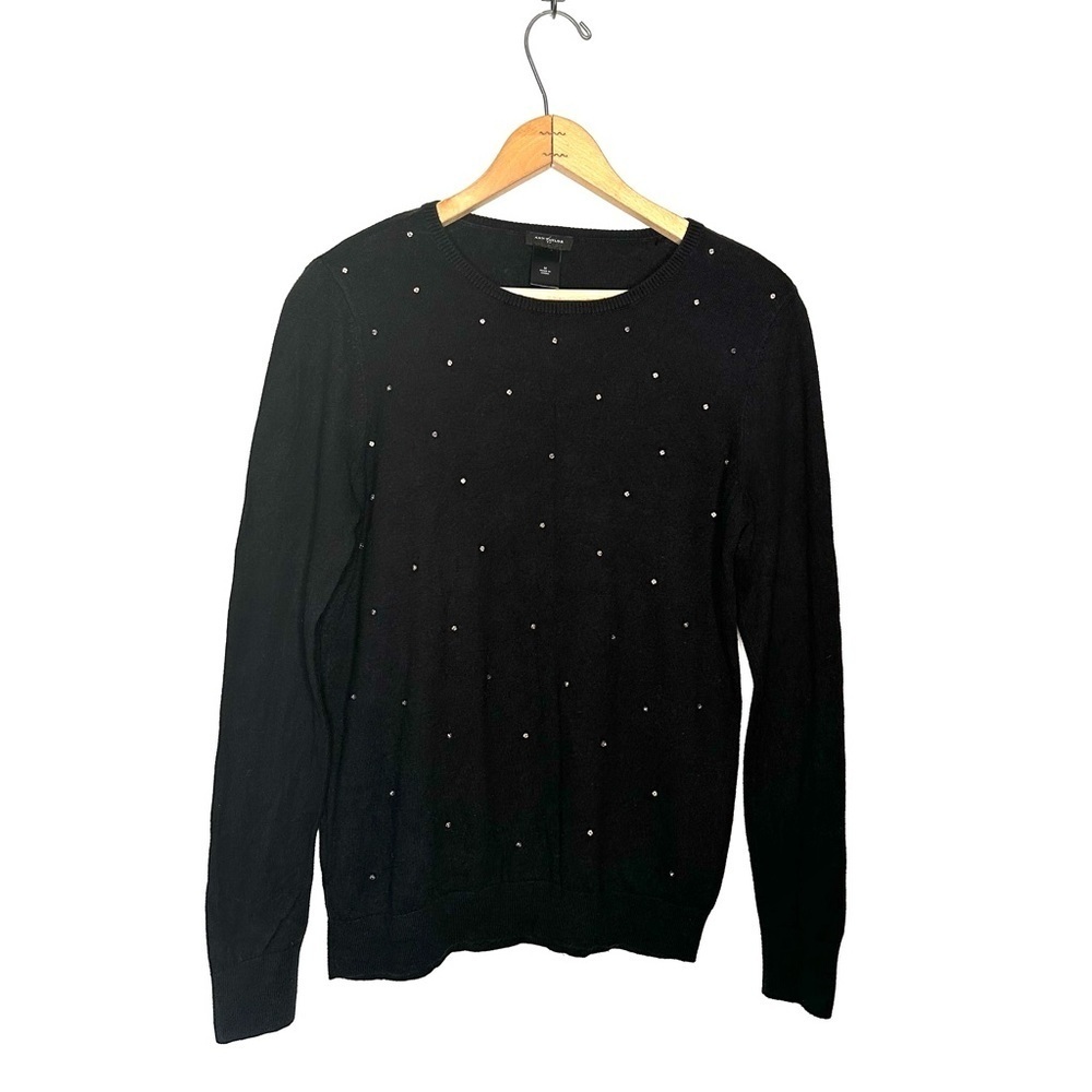 Ann Taylor | Black Rhinestone Embellished Front Sweater Size Medium